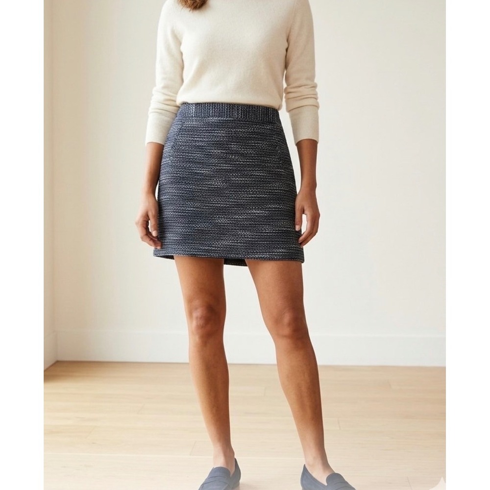 Loft Womens Navy Blue White Tweed Textured Mini Skirt Size 12 A-Line Lined